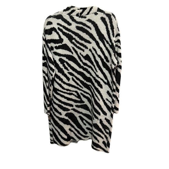 L Love - Long Length, Open Front, Black / White Zebra Stripe Cardigan - Size S - Picture 2 of 3